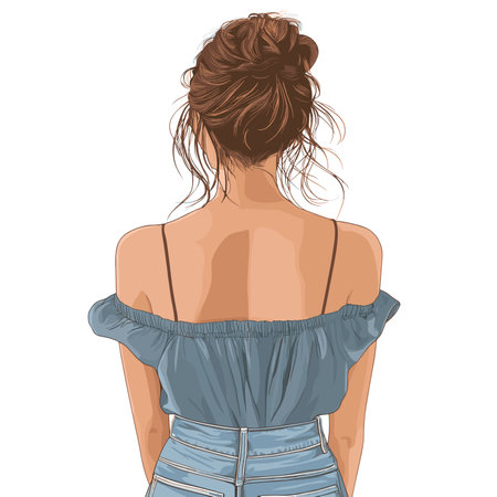 vector drawing of a girl view from the back .Generative AIのイラスト素材