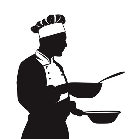 vector silhouette of a chef with a frying pan .Generative AIのイラスト素材
