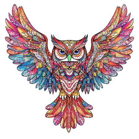 vector owl drawn in different colors on white background .Generative AIのイラスト素材