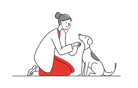 vector doctor treats dog black lines on white background .Generative AIのイラスト素材