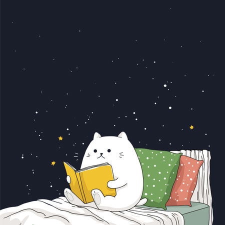 vector cat reading newspaper lying in bed .Generative AIのイラスト素材