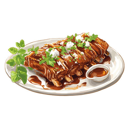 vector drawing fried ribs on white background .Generative AIのイラスト素材