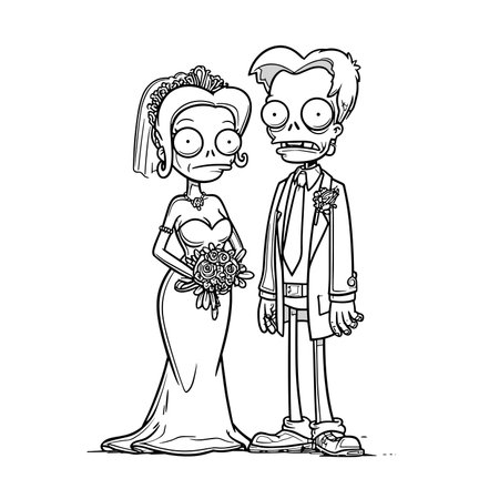 vector drawing wedding zombie on white background .Generative AIのイラスト素材