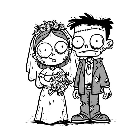 vector drawing wedding zombie on white background .Generative AIのイラスト素材
