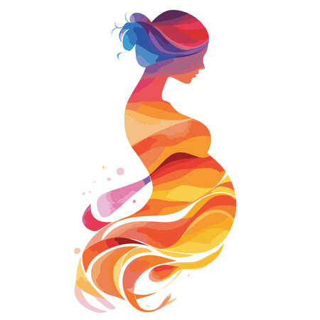 vector color silhouette of a pregnant woman on a white background .Generative AIのイラスト素材
