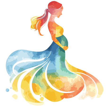 vector color silhouette of a pregnant woman on a white background .Generative AIのイラスト素材