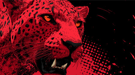 vector panther on black background in red colors .Generative AI
