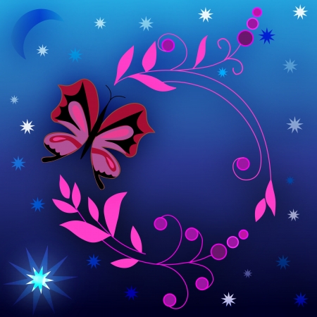 Floral design and a blue background with starsのイラスト素材
