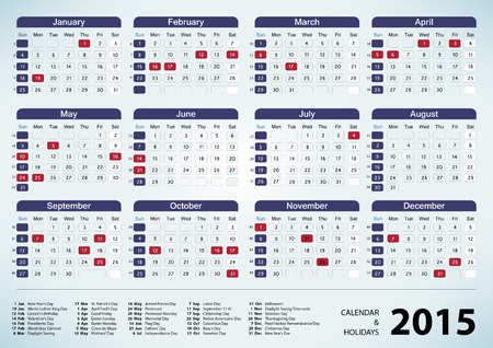 Calendar & Holidays - USA 2015. EPS 10 vectorのイラスト素材