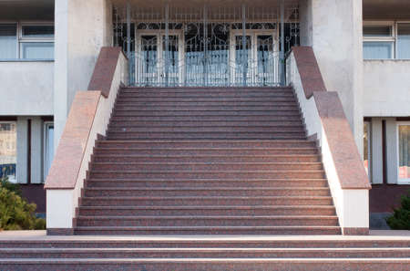 Symmetrical photo of a granite staircaseの写真素材