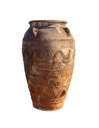 Amphora called Pithos in the Minoan palace at Malia on the island of Crete. isolated object on white backgroundの写真素材