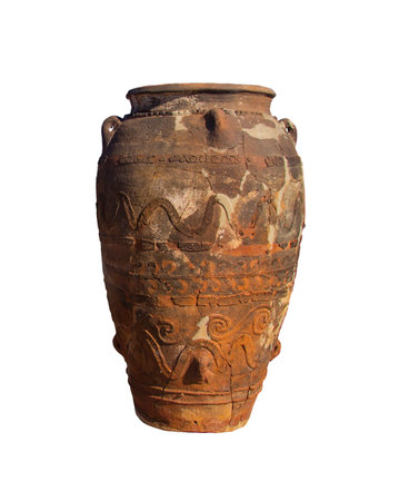 Vessel called Pithos in the Minoan palace in Malia on the island of Crete, Greece. isolated object on white backgroundの写真素材