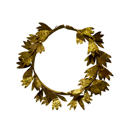 Ancient Roman golden wreath of leaves isolated on white backgroundの写真素材