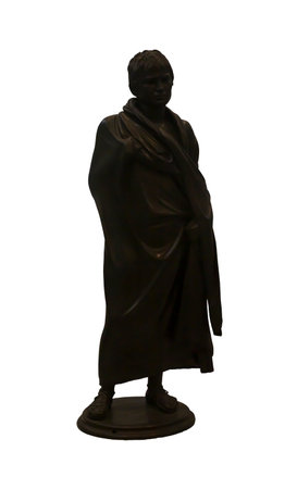 Bronze grave statue of a young man isolated on white background. Sorrow at his untimely death is expressed on his face. An artwork of the Late Hellenistic periodの写真素材