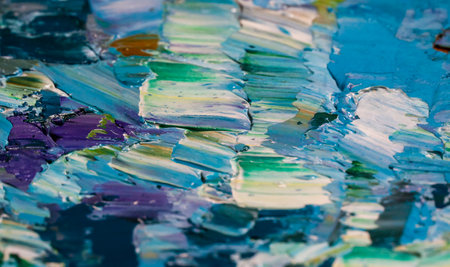 Pattern of oil paints in blue, green and purpleの写真素材