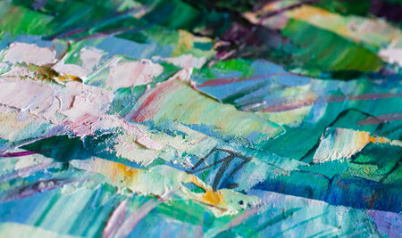 Abstract background of blue-green oil strokes close-upの写真素材