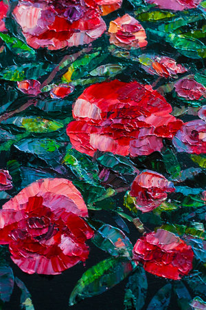 Expressive oil painting with red poppiesの写真素材