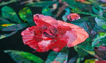 Texture of oil painting with red flowersの写真素材