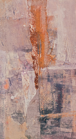 Abstract modern painting combined with collage painted on wood fiber.