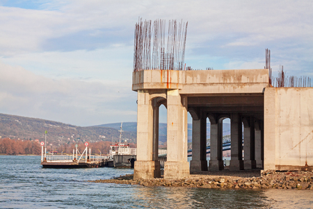 New river port under construction on Danube in Visegrad.の写真素材