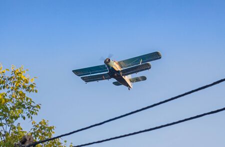 Budapest, Hungary-August 22, 2018: Double-winged vintage airplane AN 2 with the registration HA-MAY...