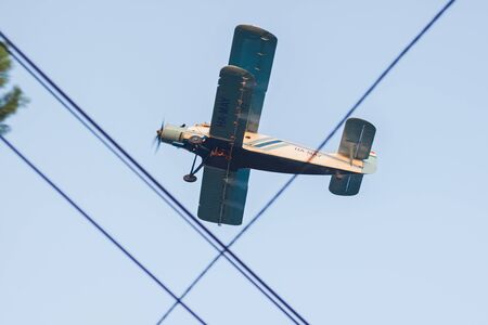 Budapest, Hungary-August 22, 2018: Double-winged vintage airplane AN 2 with the registration HA-MAY...