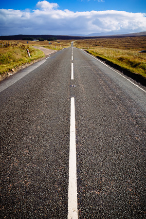 Straight motorway at the Scottish highlands Scotland UKの写真素材