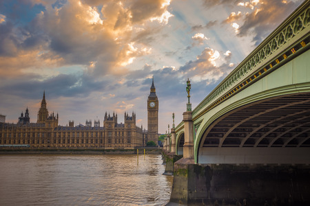Big Ben, Parliament and Westminster bridge with beautiful sky, London, UKの写真素材