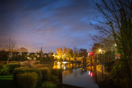 Weybridge area at night, London, UKの写真素材