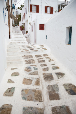 Traditional alley at Mykonos town, Greeceの写真素材