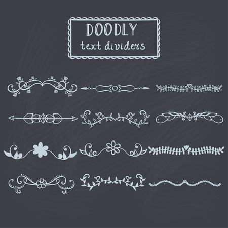 Set of hand drawn vector doodly text dividers isolated on chalkboard.のイラスト素材