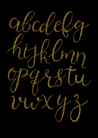 Golden hand written alphabet isolated on white background.のイラスト素材