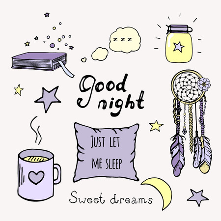 Good night color doodle set. Vector illustration.のイラスト素材