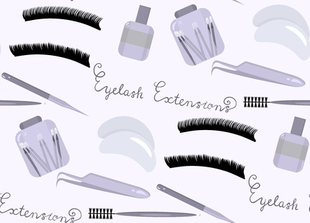 Seamless pattern with flat vector eyes with long lashes and equipment for eyelash extensions.のイラスト素材