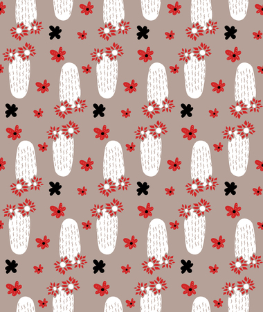 Cactus and doodle flowers seamless pattern.Vector ilustration for your design.のイラスト素材
