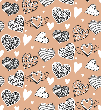 Seamless vector pattern with hand drawn doodle hearts. Cute illustration for Valentine day or wedding design.のイラスト素材
