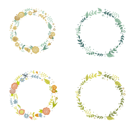 Set of four vector floral wreathes. Great template for greeting cards, invitations, scrapbooking.のイラスト素材