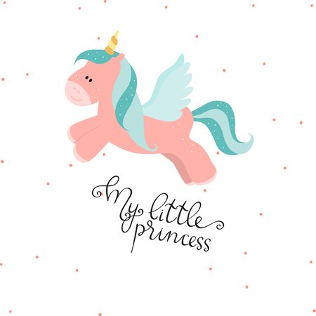 Cute pink and blue unicorn with phrase - My little princess.のイラスト素材
