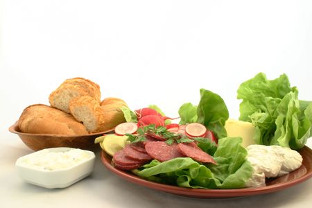 View at fresh ingredients ready to make sandwichesの写真素材