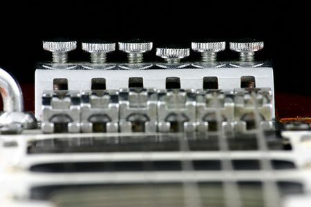 Close up at guitar bridge with fine tunersの写真素材