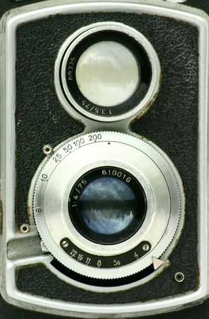 Close up at lenses of an old photo camera