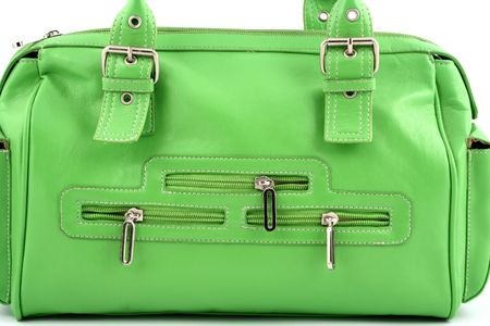 Close up at face of nice green handbag with zippersの写真素材
