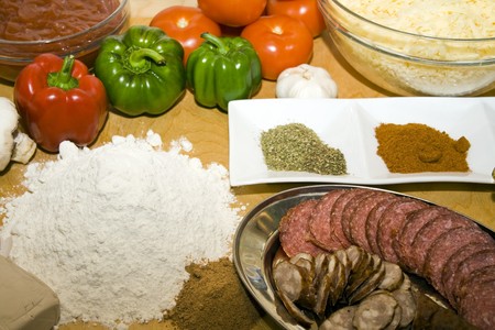 Close up at some popular fresh pizza productsの写真素材