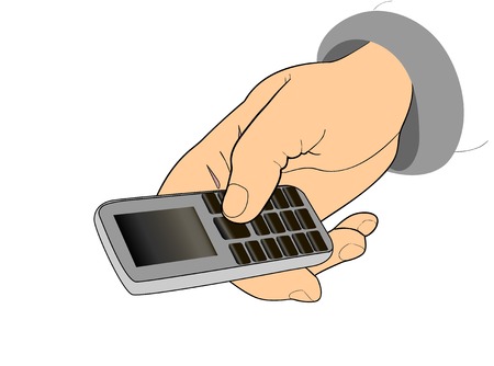 Male hand with mobile phone.On a white background.のイラスト素材