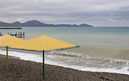 Deserted beach on the black sea coast.Crimea.の写真素材