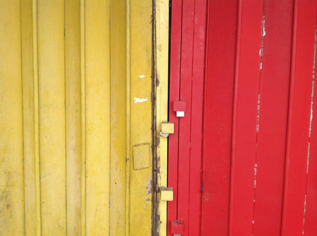 Red and yellow halves of rolling shutterの素材