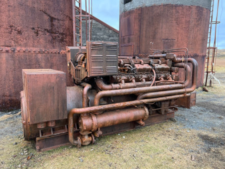 Old rusty industrial equipment. Industrial background with old rusty industrial equipment of...