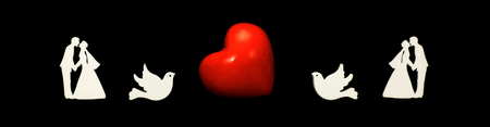 heart with doves and wedding couplesの写真素材