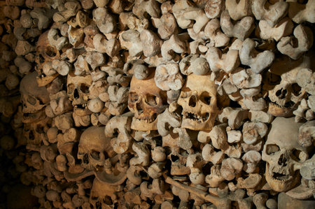 Skulls and bones in ossuaryの写真素材