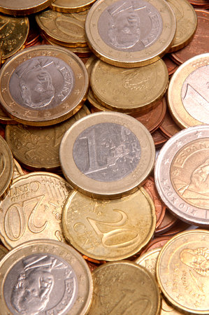 Heap of different euro coinsの写真素材
